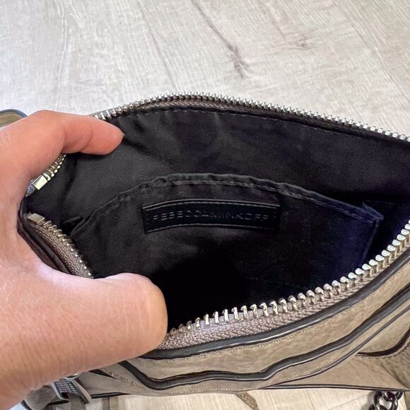 Rebecca Minkoff Avery Gray Tan Leather Suede Zip Crossbody Shoulder Bag Clutch - Picture 5 of 12